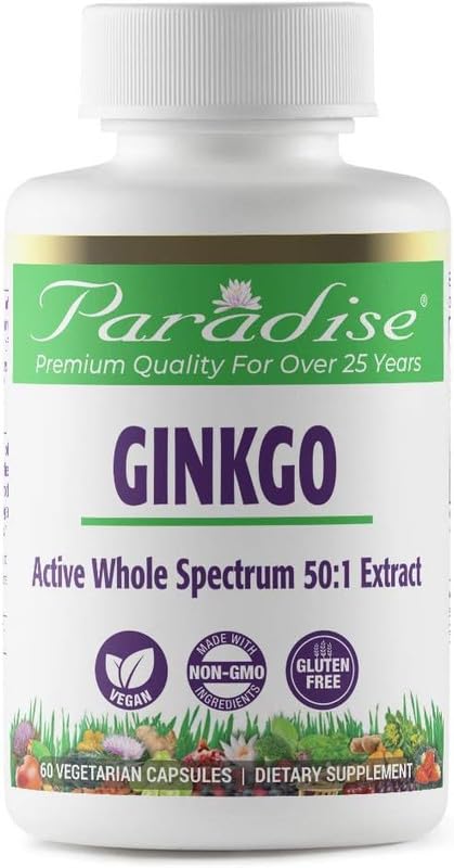 Paradise Herbs Ginkgo Biloba Extract, Super Potent, Ultra Pure, Vegan, Non GMO, Gluten Free, 120 Vegetarian Capsules