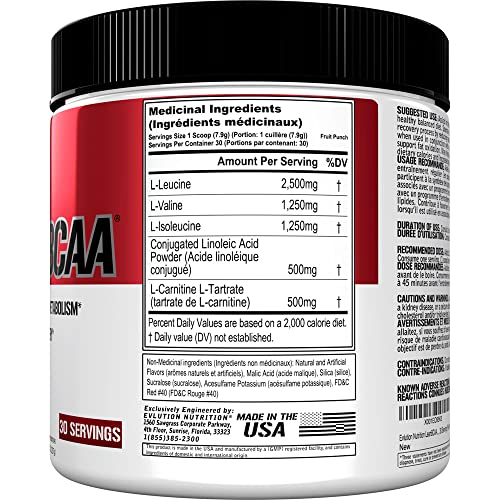 Lean BCAA Powder Workout Drink - Evlution Nutrition BCAA Pre Workout Powder for Long Lasting Energy and Shredded Lean Muscle Mass plus Post Workout Recovery & Body Toning Support - Fruit Punch