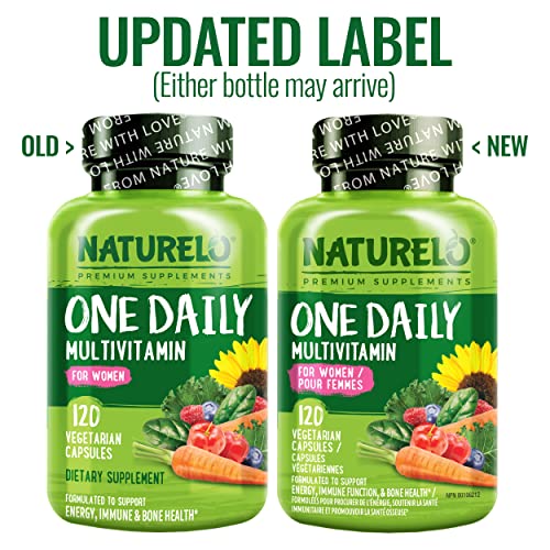 NATURELO One Daily Multivitamin for Women - Energy Support - Whole Food Supplement to Nourish Hair, Skin, Nails - Non-GMO - No Soy - Gluten Free - 120 Capsules | 4 Month Supply