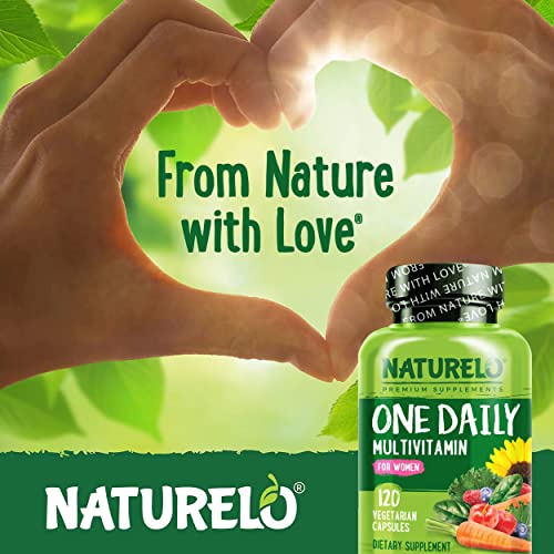 NATURELO One Daily Multivitamin for Women - Energy Support - Whole Food Supplement to Nourish Hair, Skin, Nails - Non-GMO - No Soy - Gluten Free - 120 Capsules | 4 Month Supply