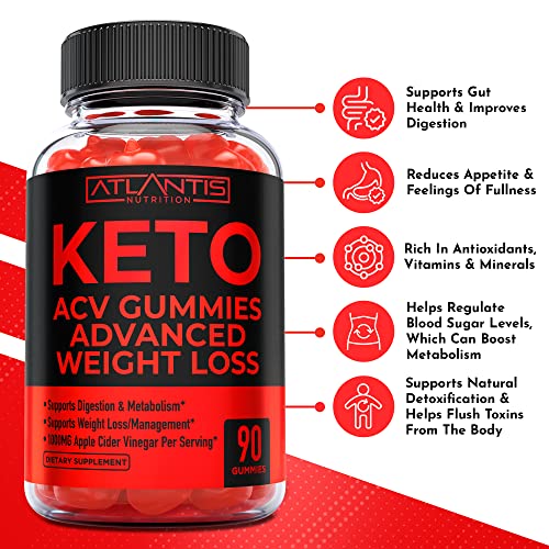 Keto ACV Gummies for Weight Loss - Supports Digestion, Advanced Weight Loss, Detox & Cleansing - Apple Cider Vinegar Keto ACV Gummies Formulated with 1000MG ACV Per Serving - 90 Count (Pack of 1)