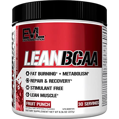Lean BCAA Powder Workout Drink - Evlution Nutrition BCAA Pre Workout Powder for Long Lasting Energy and Shredded Lean Muscle Mass plus Post Workout Recovery & Body Toning Support - Fruit Punch