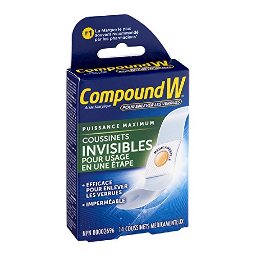 Pre-Order | Arrives in 5–10 Days – Compound W Wart Remover, Maximum Stength One Step Invisible Pads - 14 Count - Salicylic Acid Wart Remover, For Treatment & Common/Plantar Wart Removal