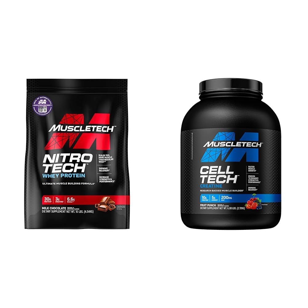 MuscleTech Whey Protein Powder Nitro-Tech Whey Protein Isolate & Peptides & nohydrate Powder Cell-Tech Creatine Powder