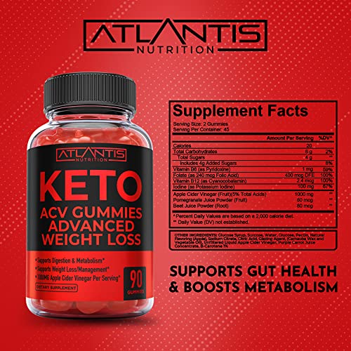 Keto ACV Gummies for Weight Loss - Supports Digestion, Advanced Weight Loss, Detox & Cleansing - Apple Cider Vinegar Keto ACV Gummies Formulated with 1000MG ACV Per Serving - 90 Count (Pack of 1)
