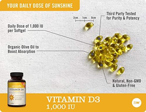NatureWise Vitamin D3 1000iu (25 mcg) Healthy Muscle Function, and Immune Support, Non-GMO, Gluten Free in Cold-Pressed Olive Oil, Packaging Vary ( Mini Softgel), 360 Count