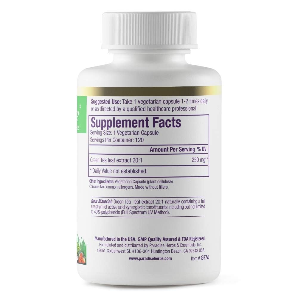 Paradise Green Tea Extract, Super Potent, Ultra Pure, 100% Naturally Extracted, Non GMO, Gluten Free, 120 Vegetarian Capsules