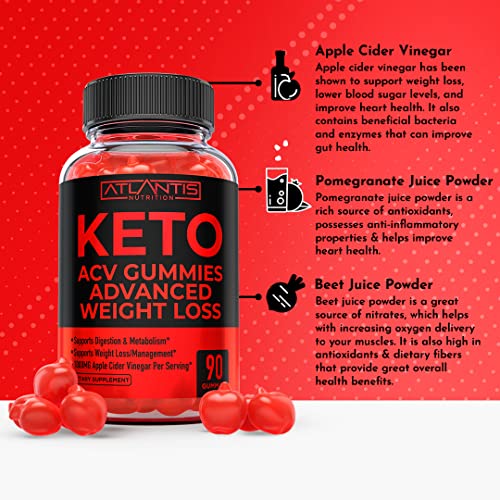 Keto ACV Gummies for Weight Loss - Supports Digestion, Advanced Weight Loss, Detox & Cleansing - Apple Cider Vinegar Keto ACV Gummies Formulated with 1000MG ACV Per Serving - 90 Count (Pack of 1)