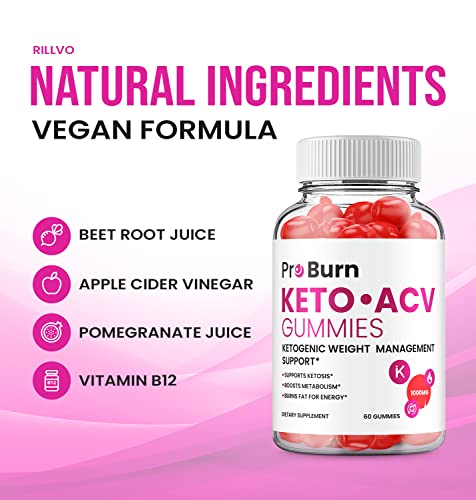 Pro Burn Keto Plus ACV Gummies Pro Burn ACV Advanced Keto Formula Shark Plus Apple Cider Vinegar Keto Tank Gummies Dietary Supplement B12 Beet Root Juice (60 Gummies)