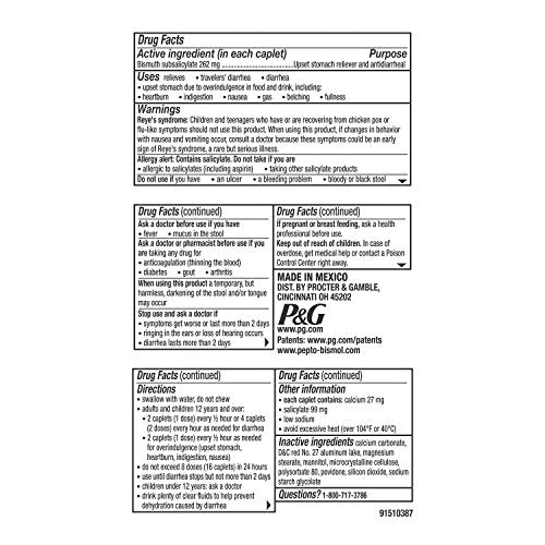 Pepto Bismol Caplets, 24 Count, for Relief of Gas, Anti Diarrhea, Heartburn, Nausea, Upset Stomach, and Indigestion
