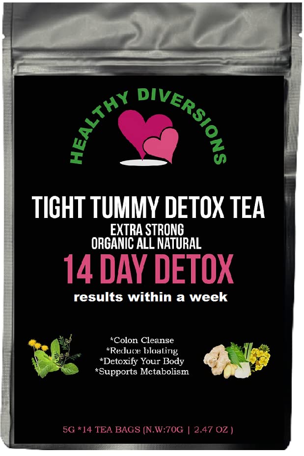 Healthy Diversions Tight Tummy Detox Tea, Extra Strength Results Within a Week Reduce Bloating Herbal Tea Bags, Wellness & Energy Support 14 Tea Bags, 2.4oz