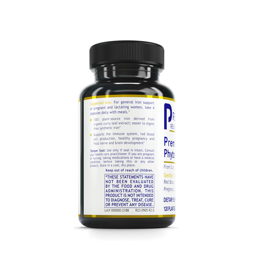 Premier Research Labs Phyto-Iron - Plant Based Iron for Men & Women for Blood Support, Curry Leaves Supplement, Iron Supplements, Non-Heme Iron, 18mg Iron Per Serving - 120 Vegetarian Capsules