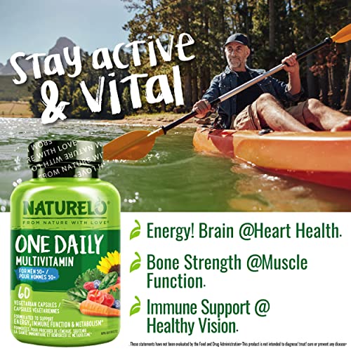 NATURELO One Daily Multivitamin for Men 50+ - with Vitamins & Minerals + Organic Whole Foods - Supplement to Boost Energy, General Health - Non-GMO - 60 Capsules | 2 Month Supply