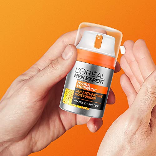 L'Oréal Paris Men Expert Hydra Energetic Face Cream with Vitamin C + Protein, 24HR Non-greasy Face Moisturizer for Men, For Dry and Dull Skin, Reduces look of fine lines & dark circles, Dermatologist Tested, 50ml