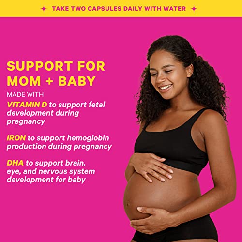 Pink Stork Total Prenatal Vitamin with DHA & Folate: Doctor-Formulated Prenatal Vitamins, Multivitamin with Iron, Vitamin B6 & B12, Vitamin D, Pregnancy Must Haves, Women-Owned, 60 Vegetarian Caps