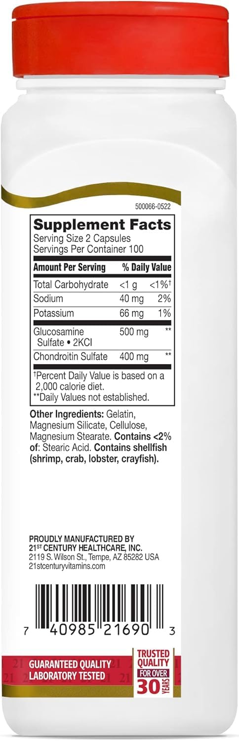 21st Century Glucosamine/Chondroitin, Original Strength, 200 Easy to Swallow Capsules