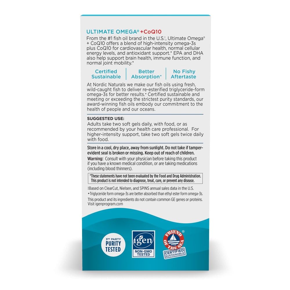 Pre-Order | Arrives in 5–10 Days – Nordic Naturals Ultimate Omega + CoQ10, Lemon - 90 Soft Gels - 1280 mg Omega-3 + 100 mg CoQ10 - Heart Health, Cellular Energy, Antioxidant Support - Non-GMO - 45 Servings