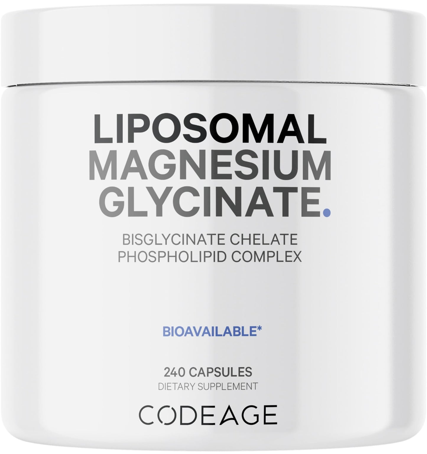 Codeage Liposomal Magnesium Glycinate Supplement, 2-Month Supply, Bisglycinate Magnesium Chelate, Chelated Magnesium Mineral Pills, BioPerine Black Pepper Vitamins Capsules, Non-GMO Vegan, 240 ct