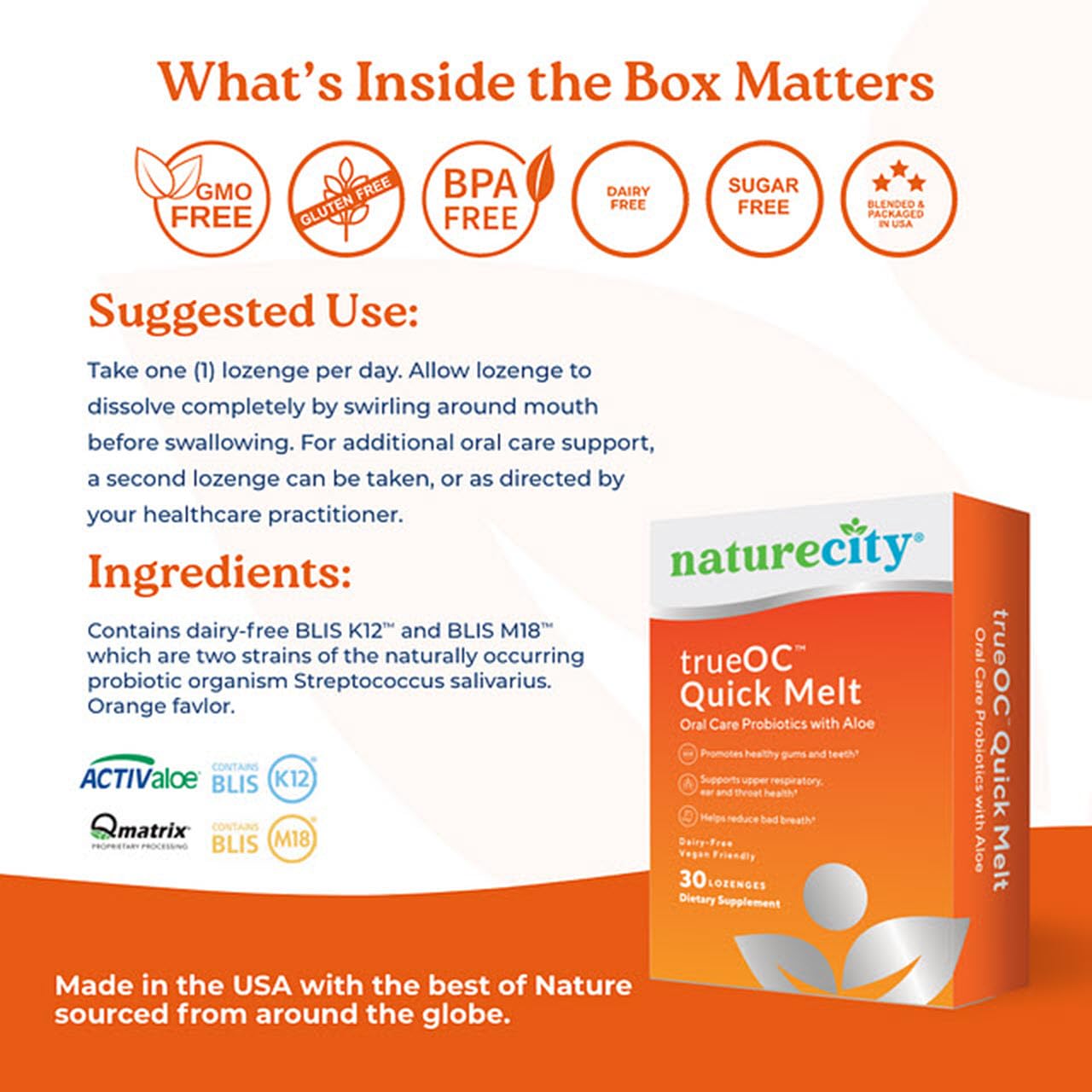 NatureCity TrueOC Oral Probiotics for Teeth and Gums with Aloe Vera | Fights Bad Breath in Adults & Children & Improves Upper Respiratory Health | Dental Probiotic Ft. BLIS K12 BLIS M18 Lozenges (30)