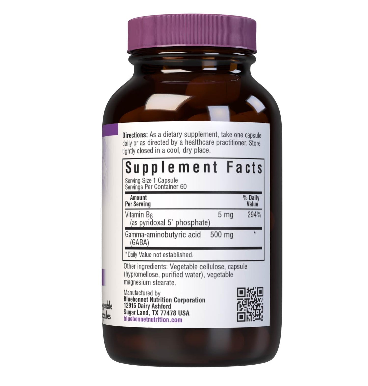 BlueBonnet Nutrition GABA 500mg, for Stress Relief*, Supports Relaxation*, Kosher, Vegan, Gluten-Free, Soy-Free, Non-GMO, 60 Count, 60 Servings