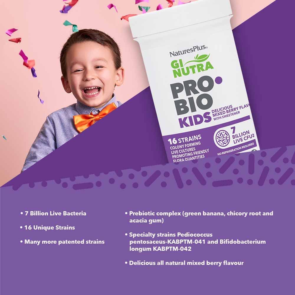 Natures Plus GI Natural Probiotic Kids, Mixed Berry - 30 Chewables - Digestive & Immune Health Just for Kids - Gluten Free - 30 Servings