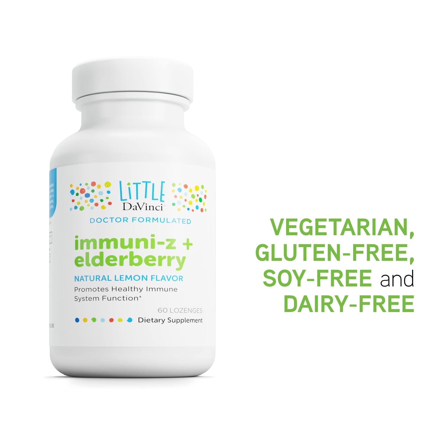 Pre-Order | Arrives in 5–10 Days – DAVINCI Little Immuni-z + Elderberry - Kids Zinc Lozenge to Support Immune Health, Healthy Lungs and Throat Tissue* - with Vitamin D3, Zinc, Elderberry and More - Lemon Flavor - 60 Lozenges