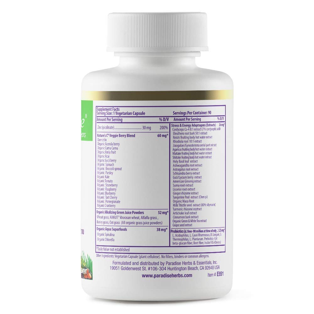 Paradise Herbs Zinc Supplements with Picolinate and Natures C, for Immune Support, Super Potent, Ultra Pure, Gluten Free, Non-GMO, Vegan, 30 mg, 90 Capsules