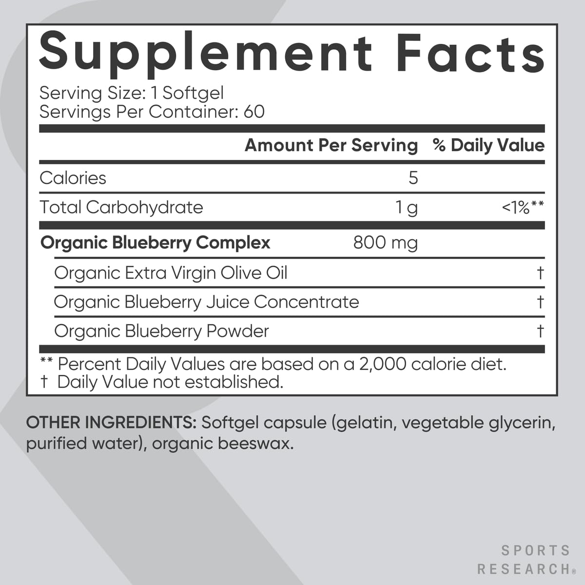 Sports Research Blueberry Capsules - Made from Organic Blueberries with Organic Extra Virgin Olive Oil - Non-GMO & Gluten Free - 60 Liquid Softgels
