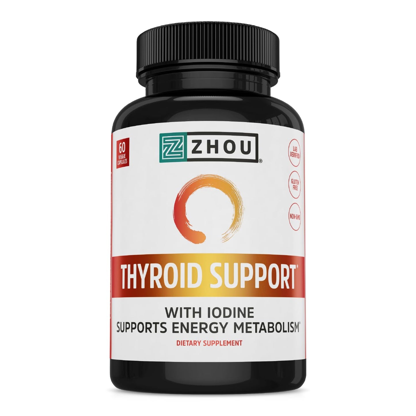 Zhou Thyroid Support - Thyroid Supplement for Women & Men with Zinc, Iodine, & Selenium, Metabolic Health Thyroid Complex with Ashwagandha, Kelp - 60 Veggie Capsules (Pack of 1)