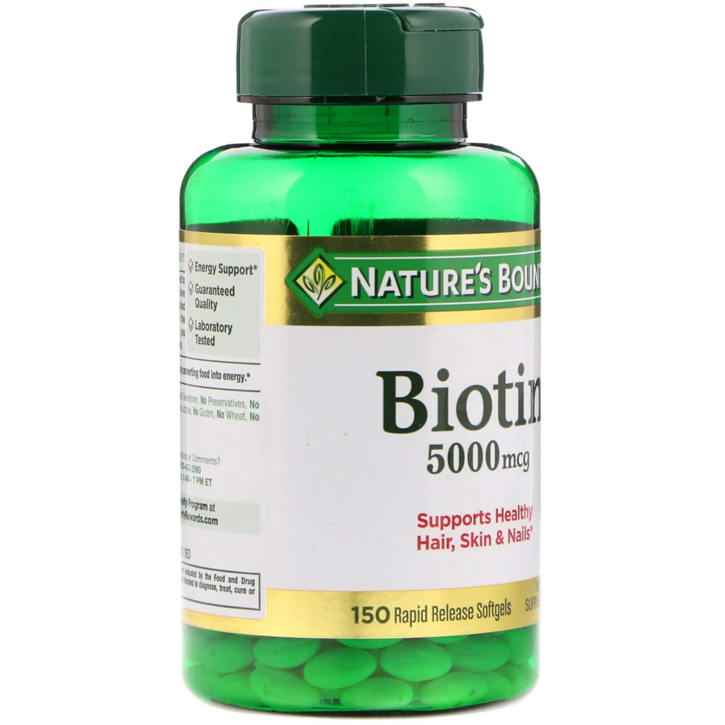 Nature's Bounty Biotin, Supports Metabolism for Cellular Energy and Healthy Hair, Skin, and Nails, 5000 mcg, 150 Softgels