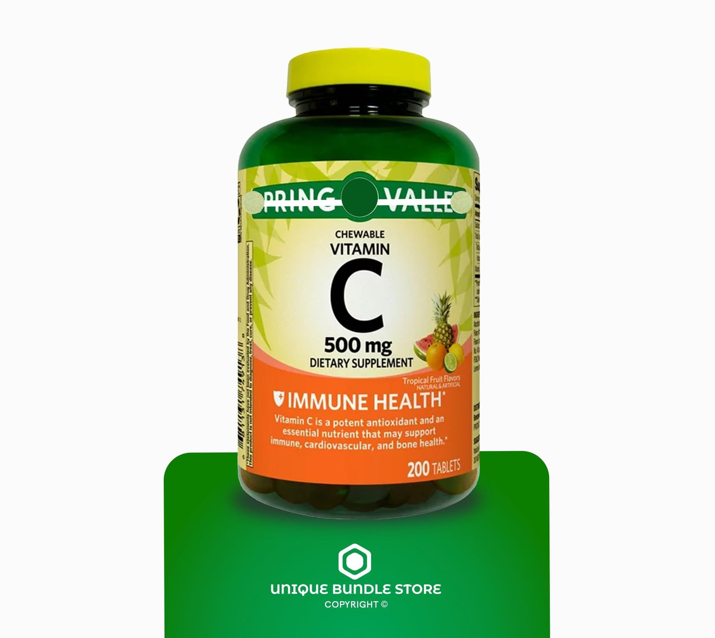 Spring Valley, Vitamin C 500mg, Tropical Fruit Flavor 200 Count Tablets, Chewable Vitamin C, Dietary Supplement + 7 Day Pill Organizer Included (Pack of 2)