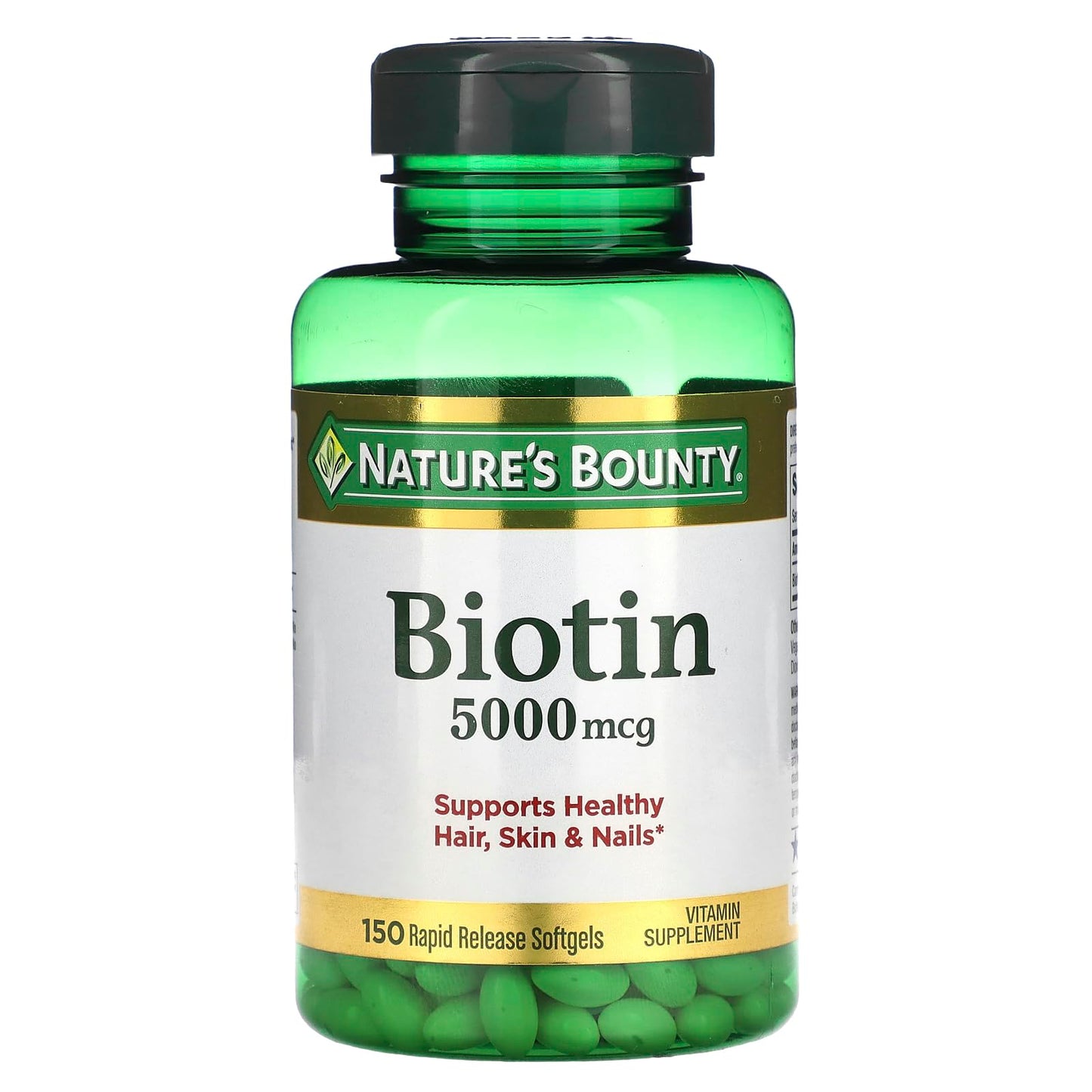 Nature's Bounty Biotin, Supports Metabolism for Cellular Energy and Healthy Hair, Skin, and Nails, 5000 mcg, 150 Softgels