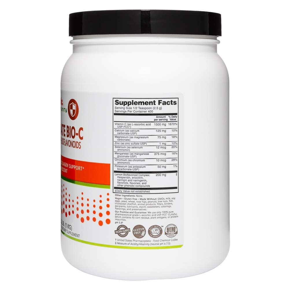 NutriBiotic - Ascorbate Bio-C, 2.2 Lb. | Effervescent Vitamin C Powder with Lemon Bioflavonoids & Minerals Calcium, Magnesium, Zinc, Selenium & More | for Bioavailable Antioxidant & Collagen Support