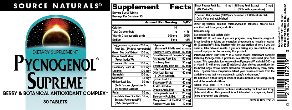 Source Naturals Pycnogenol Supreme, Berry & Botanical Antioxidant Complex* - 30 Tablets