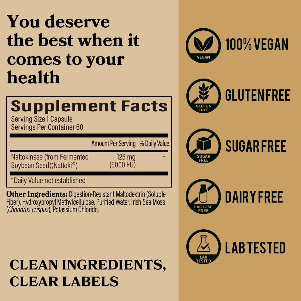 Pre-Order | Arrives in 5–10 Days – DAIKEN Nattokinase 5,000 FU, High Potency Nattokinase Supplement, Non-GMO & Vegan, Lab Tested, 60 Capsules