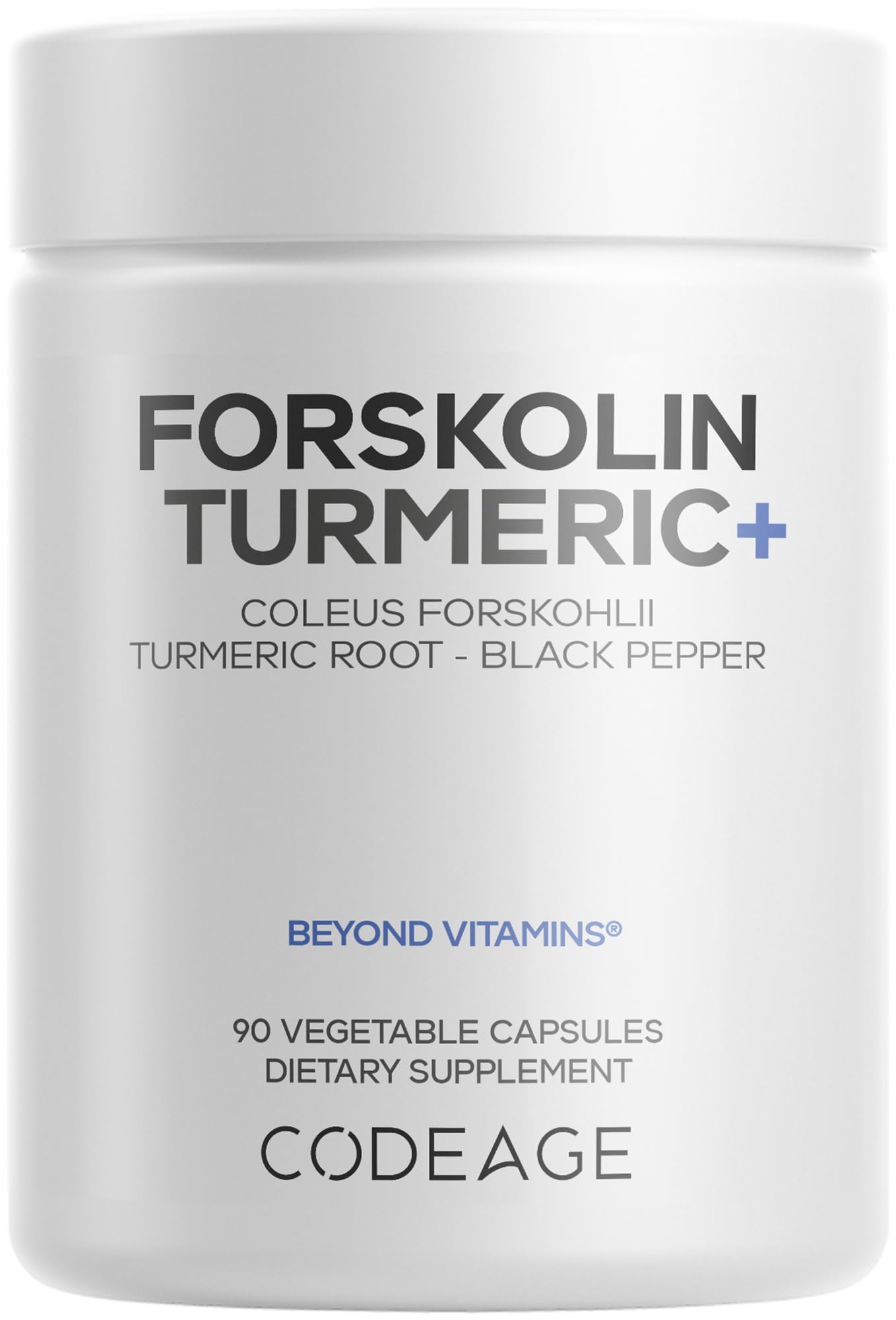 Codeage Forskolin, Pure Forskolin Coleus + Organic Turmeric Root Powder, 95% Curcuminoids + Bioperine Black Pepper - 20% Standardized Coleus Forskohlii Supplement - Non-GMO - 90 Capsules