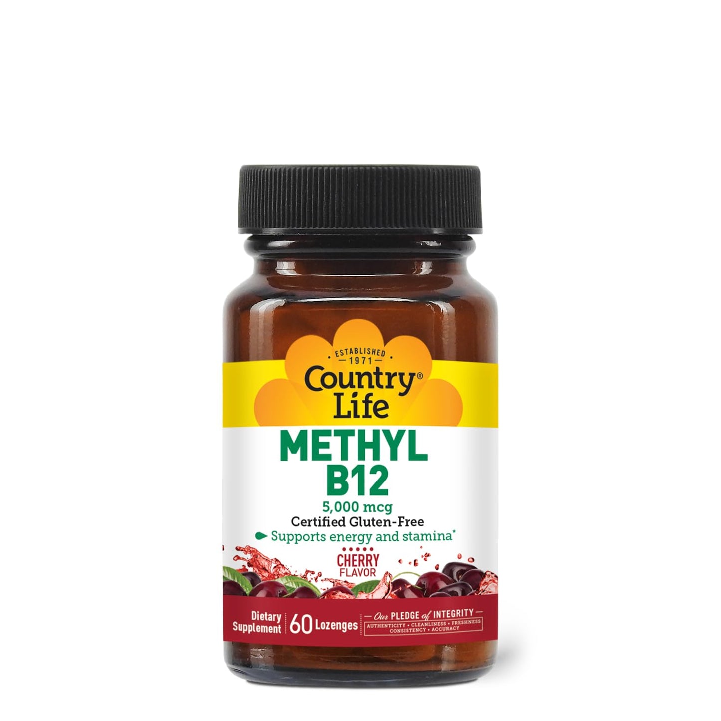 Country Life Methyl B12, Supports Energy & Stamina, 5,000mcg, 60 Lozenges, Certified Gluten Free, Certified Vegan, Certified Non-GMO Verified