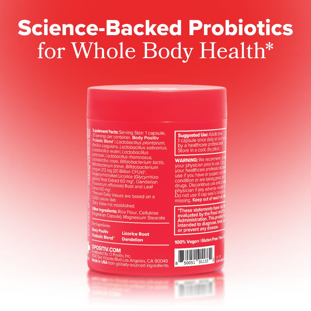 O Positiv URO Whole Body Probiotic – 3-in-1 Probiotic Supporting Gut, Skin, and Oral Microbiomes & Digestive Health – 20B+ CFUs, Licorice Root, Dandelion – Non-GMO, Vegan, Gluten-Free – 30 Capsules
