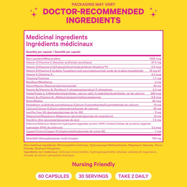 Pink Stork Total Postnatal Vitamin & DHA: Postpartum Multivitamin with Iron, B-Complex, & Folate, Breastfeeding Vitamins for Moms, Post Pregnancy Prenatal Vitamin, Women-Owned, 60 Capsules