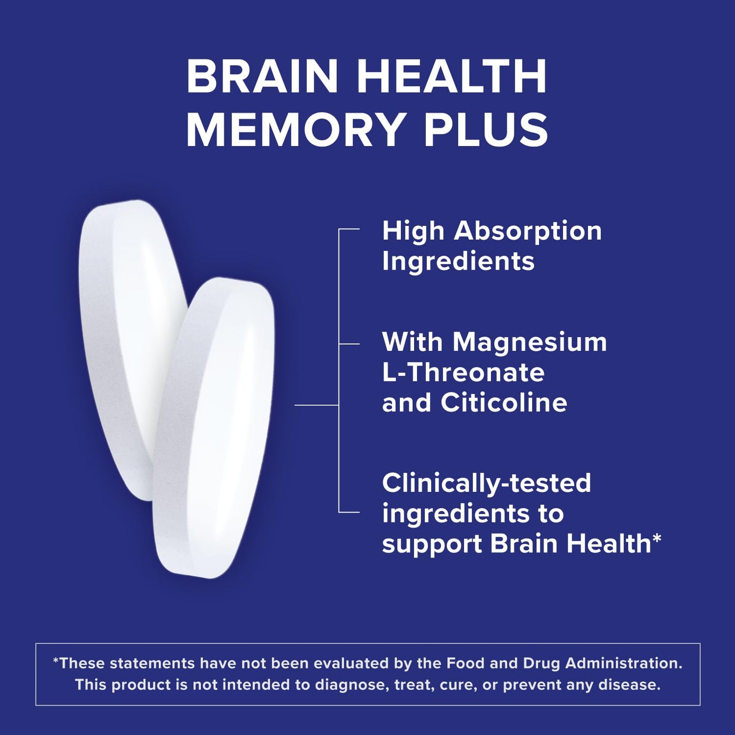 Qunol Brain Health Memory Plus, Magnesium L-Threonate & Citicoline, Clinically Tested Ingredients to Improve Memory, Focus, Attention and Productivity, 60 Count (Pack of 1)