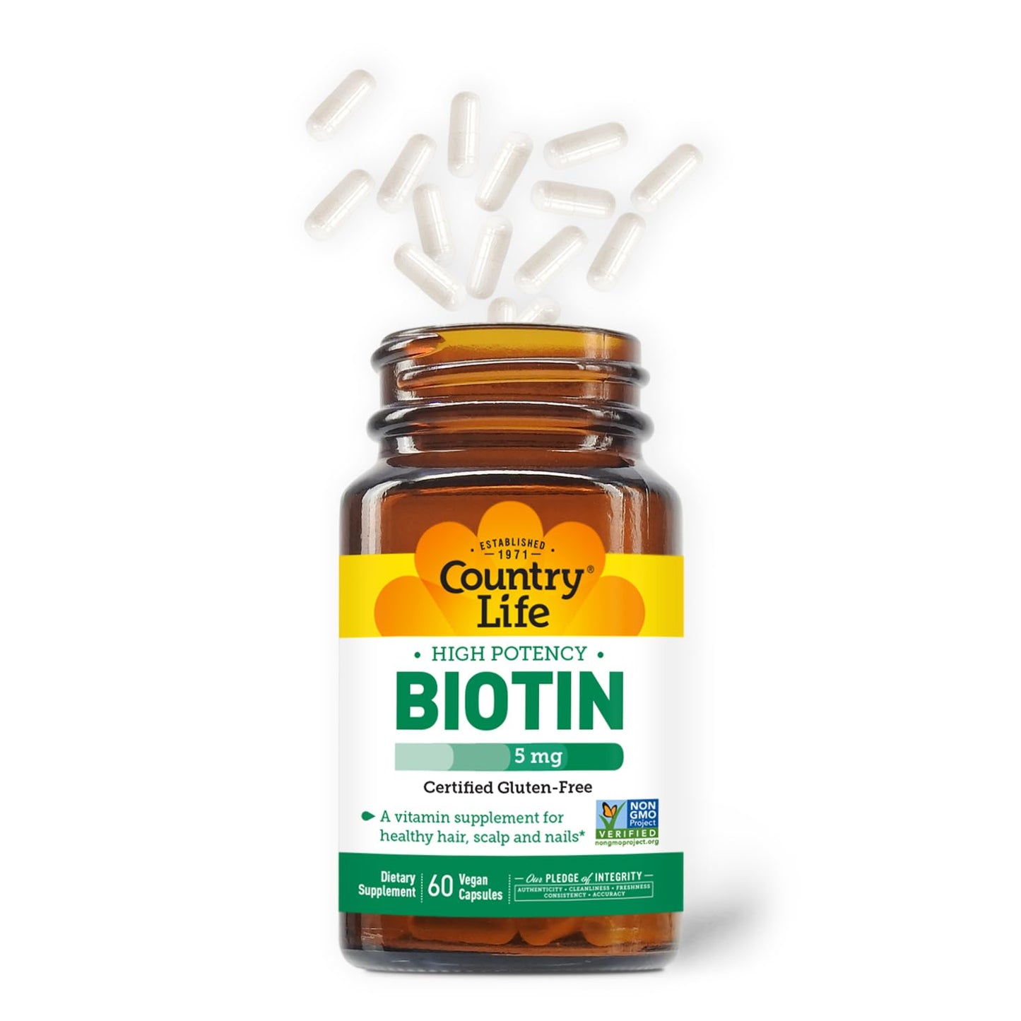 Country Life - Biotin High Potency, 5 mg - 60 Vegan Capsules