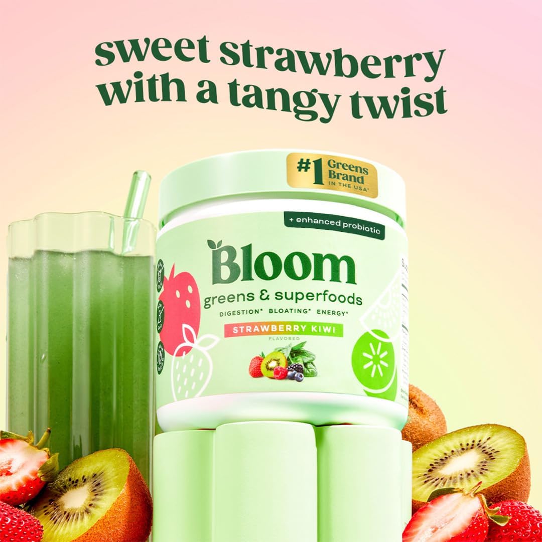Pre-Order | Arrives in 5–10 Days –
Bloom Nutrition Greens and Superfoods Powder for Digestive Health, Greens Powder, Digestive Enzymes, Probiotics, Spirulina, Chlorella for Bloating & Gut Support, Green Juice, 30 SVG, Strawberry Kiwi