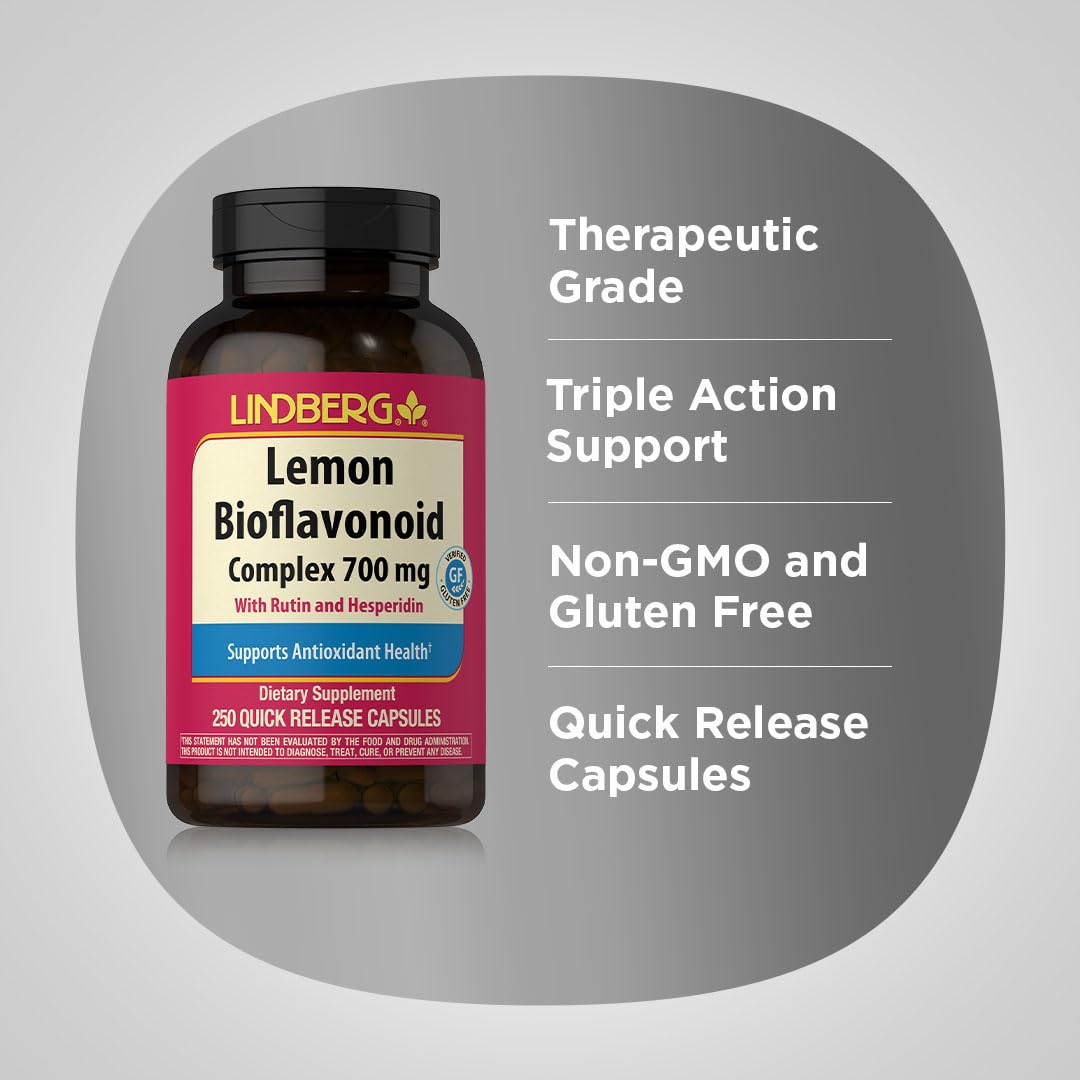Lindberg Lemon Bioflavonoid Complex | 700mg | 250 Capsules | Supplement with Rutin and Hesperidin | Non-GMO, Gluten Free