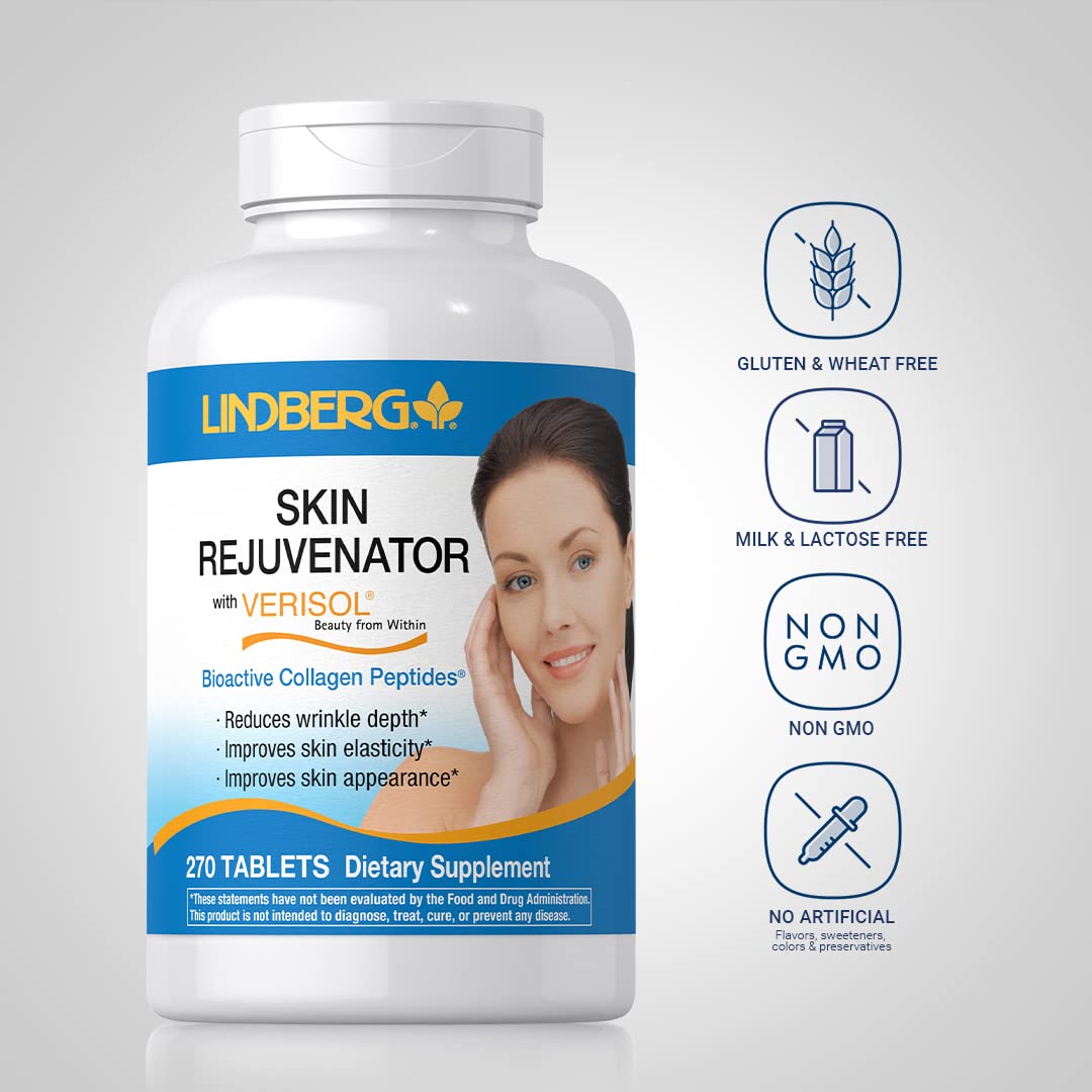 Lindberg Skin Rejuvenator with Verisol | 270 Tablets | with Collagen Peptides | for Hair, Skin, and Nails Supplement