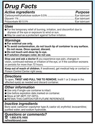 Refresh Optive Advanced Lubricant Eye Drops, Preservative-Free, Single-Use Containers, 0.01 Fl Oz - 30 Count (Pack of 1)