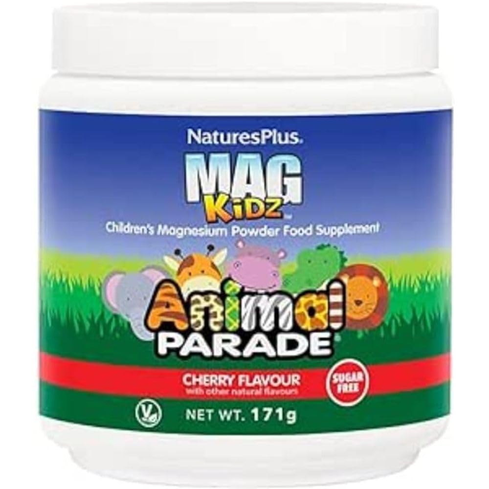 NaturesPlus Animal Parade MagKidz, Cherry Flavor - 0.38 lb - Children's Magnesium Powder Supplement - Bone & Muscle Health Support - Gluten Free, Sugar Free - 45 Servings