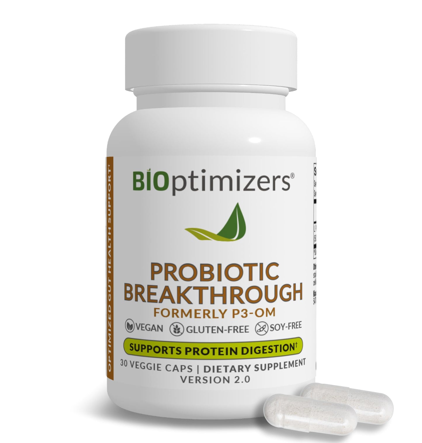 BiOptimizers Probiotic Breakthrough – Lactobacillus Plantarum OM Probiotics & Prebiotics Health Supplement for Gut, Digestive & Immune Support Probiotics for Women Men Elderly– 30 Vegan Capsules