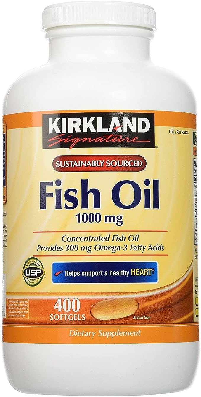 Kirkland Signature Natural Fish Oil Concentrate with Omega-3 Fatty Acids, 400 Softgels, White